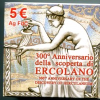 Italia 2009: 5 euro "300° anniversario della scoperta di Ercolano", nella confezione originale