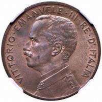 Vittorio Emanuele III (1900-1943): 5 centesimi 1908 "Italia su prora" (Gigante#257), in slab NGC MS64RB, grane qualità e rame rosso