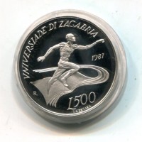 San Marino: 1987, 500 lire "Universiade di Zagabria", da confezione zecca