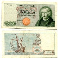 Repubblica: 5.000 lire 04/01/1968 "Colombo 1° tipo" (Gigante#BI66), carta verdino
