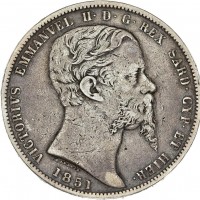 Vittorio Emanuele II (1849-1861): 5 lire 1851-Ge (Gigante#32)