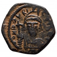 Maurizio Tiberio (582-602 d.C.): 1/2 follis, zecca di Costantinopoli, anno 20° (Sear#497), grammi 6.02