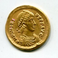 Onorio (393-423 d.C.): solido "VICTORIA AVGG", zecca di Sirmium (RIC#14e), grammi 4.40, grande qualità