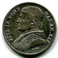 Roma, Pio IX (1846-1870): 20 baiocchi 1865-XIX (Gigante#10a), variante di 5,33 gr.