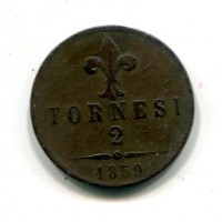 Napoli, Francesco II (1859-1860): 2 tornesi 1859 (Gigante#6), colpi al D/