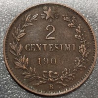 Vittorio Emanuele III (1900-1943): 2 cent. 190? (Gigante#---), evidente consunzione del conio che ha provocato questo bel difetto