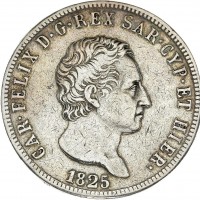 Carlo Felice (1821-1831): 5 lire 1825-To (Gigante#42)