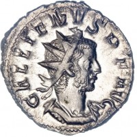 Gallieno (253-268 d.C.): antoniniano "VIRT GALLIENI AVG", zecca di Colonia (RIC#54), grammi 3.19, 23 mm. Conservazione eccezionale per il tipo, in buon metallo brillante