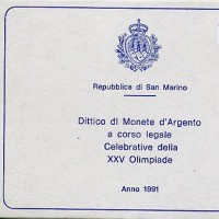 San Marino: 1991, dittico lire 500+1000 "XXV olimpiade" in confezione originale zecca