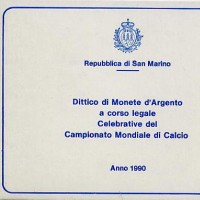 San Marino: 1990, dittico lire 500+1000 "Campionato mondiale di calcio", in confezione originale zecca