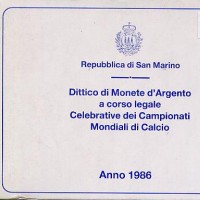 San Marino: 1986, dittico lire 500+1000 "Mondiali di calcio", in confezione originale zecca