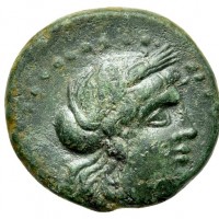 Lucania, Metaponto (225-200 a.C.): bronzo 17 mm (HN Italy#1715; Johnston#78), grammi 3.94. Ex Solidus,16 (2017), lotto 13