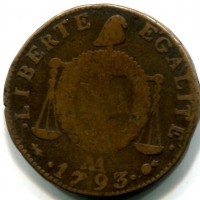 Francia, Convention (1792-1795): 2 soldi "A' La Balance" 1793-W (Gadoury#31)
