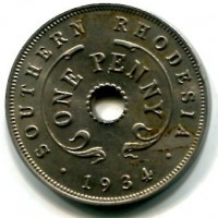 Rhodesia del Sud, Giorgio V (1910-1936): 1 penny 1934 (KM#7)
