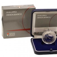 Italia 2023: 5 euro "Sviluppo Demografico", nella confezione originale, tiratura 4000 pezzi, -Proof-