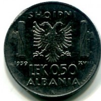 Albania, Vittorio Emanuele III (1939-1943): 0,50 lek 1939-XVIII (Gigante#9a), magnetico
