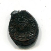 Giustino II (565-578 d. C): 1/2 follis, zecca di Tessalonica, anno II (Sear#365)