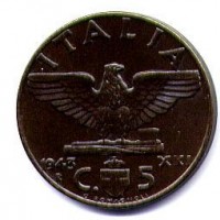 Vittorio Emanuele III (1900-1943): 5 cent. 1943 "Impero" (Gigante#292)