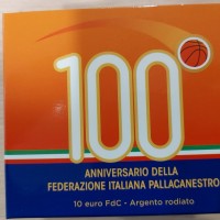 Italia 2021: 10 euro "100° anniversario Federazione Italiana Pallacanestro", nell'originalissima confezione a forma di palla da basket. Argento rodiato