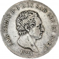 Carlo Felice (1821-1831): 5 lire 1824-To (Gigante#40), segnetti al bordo