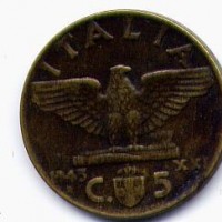 Vittorio Emanuele III (1900-1943): 5 cent. 1943 "Impero" (Gigante#292),