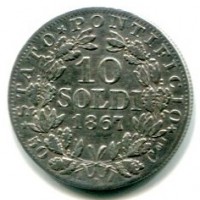 Roma, Pio IX (1846-1870): 10 soldi 1867-XXII (Gigante#306)
