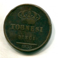 Napoli, Ferdinando II (1830-1859): 10 tornesi 1833 (Gigante#184a), colpi al bordo