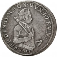 Pisa, Ferdinando II de' Medici (1621-1670): tallero 1621 (MIR#449/1; CNI,XI,332#1; Galeotti XLV#1; Ravegnani Morosini,II,380#25), grammi 28.14