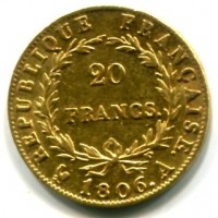 Francia, Napoleone I (1804-1814): 20 franchi 1806-A (Gadoury#1023), colpetto
