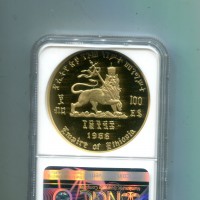 Etiopia, Haile Selassie: 100 dollari 1966 (KM#41), in slab NGC. Grammi 40 (31/07/24)
