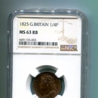 Gran Bretagna, Giorgio IV (1820-1830): farthing 1825 (Spink#3822), in slab NGC con grading MS63RB