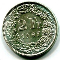 Svizzera, Confederazione: 2 franchi 1967