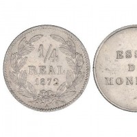 Honduras: 1/4 di real 1872 "ESSAI DE MONNAIE", zecca Parigi (KM#E1), grammi 1.01