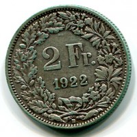 Svizzera, Confederazione: 2 franchi 1922