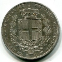 Carlo Alberto (1831-1849): 5 lire 1844-Ge (Gigante#79), colpetto al bordo
