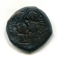 Giustino II (565-578 d. C): follis con Sophia, zecca di Costantinopoli, anno III, (Sear#360), gr.13,18