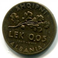 Albania, Vittorio Emanuele III (1939-1943): 0,05 lek 1940 (Gigante#17)
