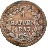 Svizzera, Lucerna: 1 rappen 1843 (HMZ,2#675h), grammi 1.18