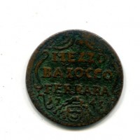 Ferrara, Benedetto XIV (1740-1758): 1/2 baiocco 1745-V (MIR,IV,163#2648/9)
