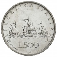 Repubblica Italiana (dal 1946): 500 lire 1957 -PROVA- "Caravelle" (Gigante#P2), piccola eccedenza di metallo al bordo ma grane qualità con fondi lucenti