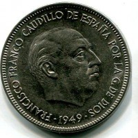 Spagna, Francisco Franco (1939-1975): 5 pesetas 1949 (50) (KM#778)