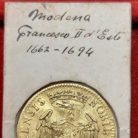 Modena, Francesco II d'Este (1662-1694): ongaro (MIR#819, Friedberg#795), grammi 3.50. Bellissimo alloggiamento d'epoca manoscritto, ex collezione Giacomo de Ceconi