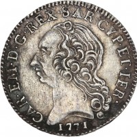 Carlo Emanuele III (1730-1773): 1/4 di scudo sardo 1771 (CNI,I,411#297; Montenegro#260), grammi 5,9