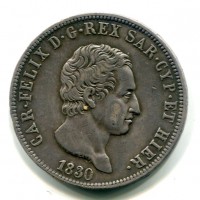 Carlo Felice (1821-1831): 5 lire 1830-Ge (Gigante#51)
