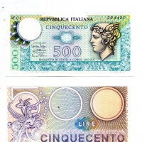 Repubblica: 500 lire 1974 "Mercurio" (Gigante#BS 26A), serie sostitutiva
