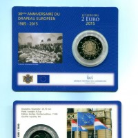 Lussemburgo 2015: 2 euro commemorativi in Coincard Ufficiale "30°Anniversario Bandiera Unione Europea"