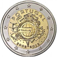 Portogallo 2012: 2 euro commemorativi "Decennale dell'Euro"