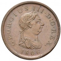 Gran Bretagna, Giorgio III (1760-1820): 1/2 penny 1806 (Spink#3781), Soho, Birmingham. Grande qualità