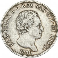 Carlo Felice (1821-1831): 5 lire 1830-Ge (Gigante#51)