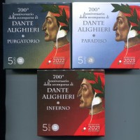 Italia 5 euro: trittico Dante "Inferno-Purgatorio-Paradiso"